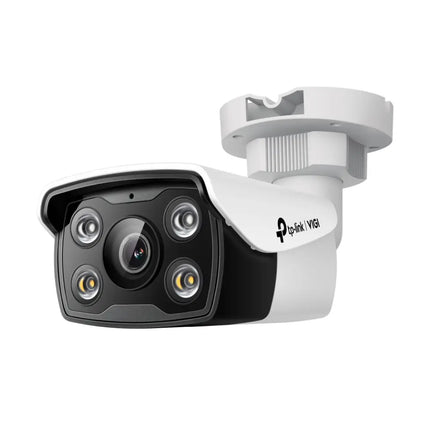TP-Link VIGI C340 4MP outdoor full-colour bullet network camera featuring dual spotlights and a white weatherproof housing.