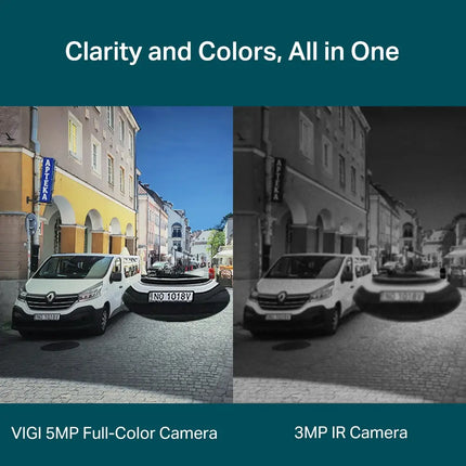 Close-up of the VIGI C350 5MP bullet camera lens and LED sensors that enable 24/7 full-colour high-definition security monitoring.