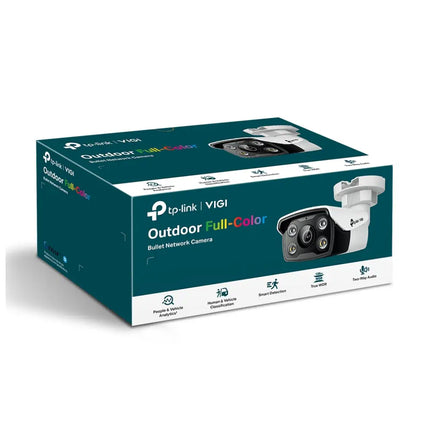 Side profile of the TP-Link VIGI C350 bullet network camera, highlighting its adjustable mounting bracket and robust casing.