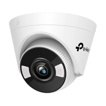 TP-Link VIGI C440 4MP full-colour turret network security camera in white, showcasing the lens and compact dome design.