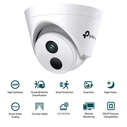 Close-up of the TP-Link VIGI C440I turret camera eyeball housing, showcasing the 4MP lens and infrared night vision sensor.