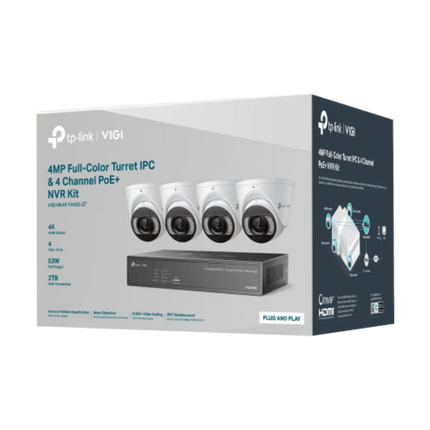TP-Link VIGI NK4P-T4425-2T 4 × 4MP Full-Colour Turret Cameras + 4CH PoE+ NVR CCTV Kit (2TB HDD Pre-Installed)