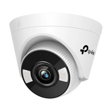 TP-Link VIGI C450 5MP full-colour turret network security camera in white, showcasing the high-definition lens and compact dome housing.
