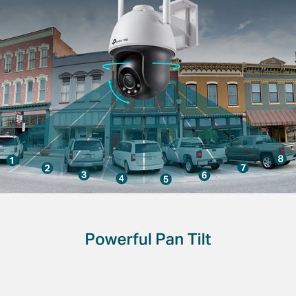 An outdoor-mounted TP-Link VIGI C540-W Wi-Fi camera, showcasing its robust IP66 weatherproof housing and wireless installation setup.