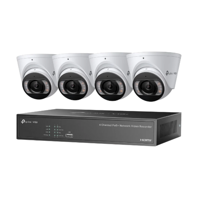 TP-Link VIGI NK4P-T4425-2T 4 × 4MP Full-Colour Turret Cameras + 4CH PoE+ NVR CCTV Kit (2TB HDD Pre-Installed)