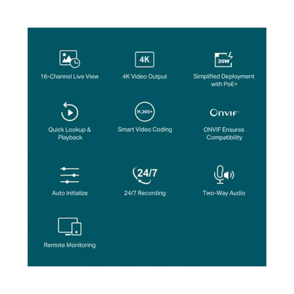 "Open-chassis view of the TP-Link VIGI 16-channel NVR illustrating the dual 2-SATA hard drive bays for high-capacity security footage storage."