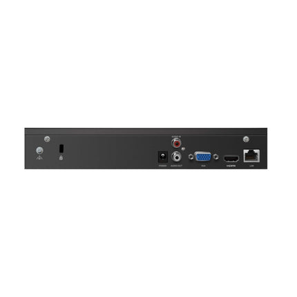 Rear view of the VIGI NVR1004H showing the HDMI and VGA video outputs, Ethernet port, and USB interfaces.