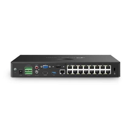 TP-Link VIGI NVR2016H-16MP rear panel with 16 PoE+ ports, HDMI, VGA and gigabit
