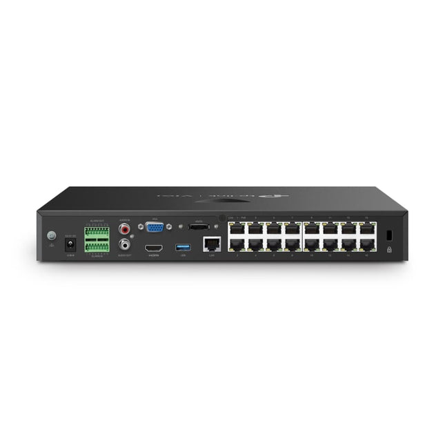 TP-Link VIGI NVR2016H-16MP rear panel with 16 PoE+ ports, HDMI, VGA and gigabit