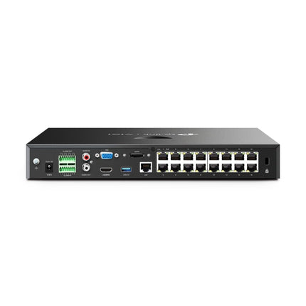 TP-Link VIGI NVR2016H-16P rear PoE ports and network recorder connections