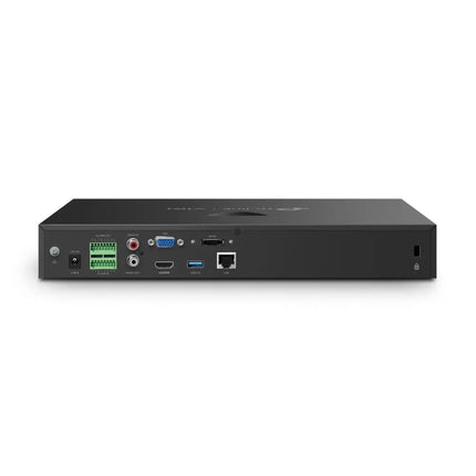 Front view of the TP-Link Australia VIGI NVR2016H 16-channel NVR showing status indicator lights and a clean, compact chassis design.