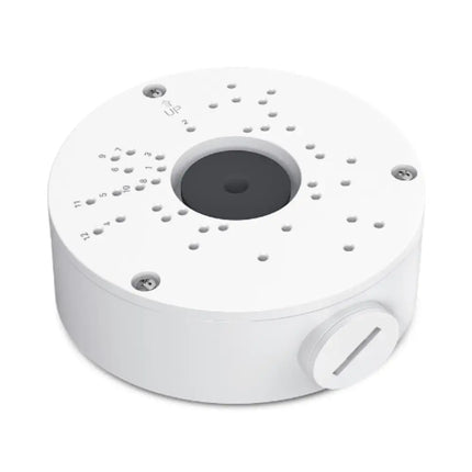 Front studio view of the white TP-Link VIGI VJB-300 network camera junction box made of durable aluminum alloy.