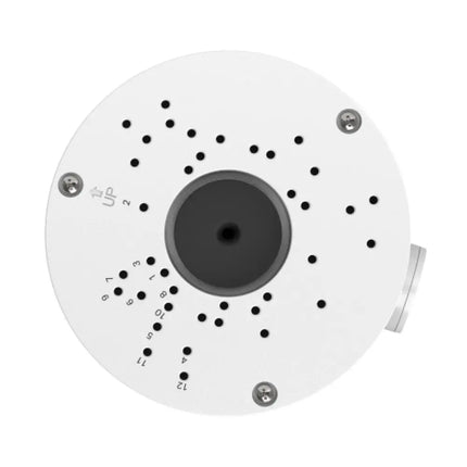 Interior wiring cavity of TP-Link VIGI VJB-300 junction box showing cable storage compartment and weatherproofing rubber gasket.