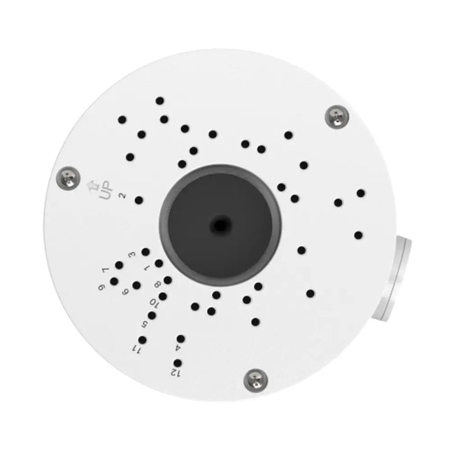 Interior wiring cavity of TP-Link VIGI VJB-300 junction box showing cable storage compartment and weatherproofing rubber gasket.