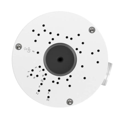Close-up of the waterproof TP-Link VIGI VJB-300 junction box showcasing its weather-resistant design for outdoor wall and ceiling mounting.