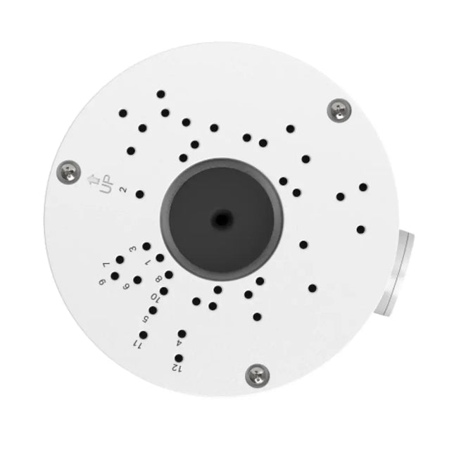 Close-up of the waterproof TP-Link VIGI VJB-300 junction box showcasing its weather-resistant design for outdoor wall and ceiling mounting.