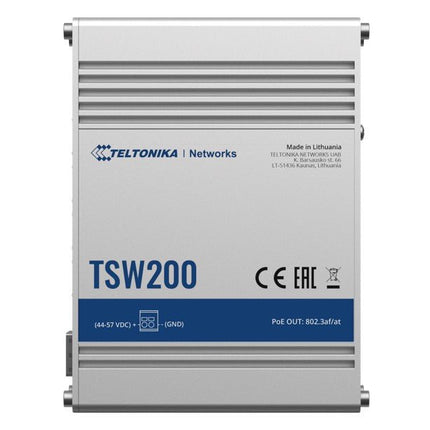 Teltonika TSW200 - Industrial Unmanaged PoE+ Switch - integrated DIN RAIL from the back (TSW200 + PR5MEC25) - Does not include Power Supply NHT - PR320A - CCTV Guru