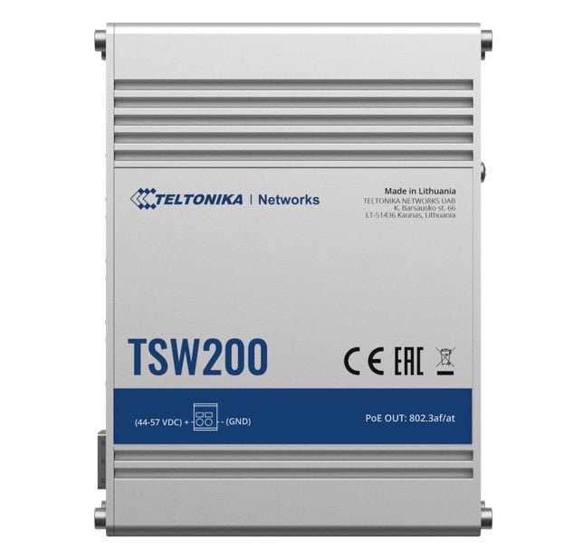 Teltonika TSW200 - Industrial Unmanaged PoE+ Switch - integrated DIN RAIL from the back (TSW200 + PR5MEC25) - Does not include Power Supply NHT - PR320A - CCTV Guru