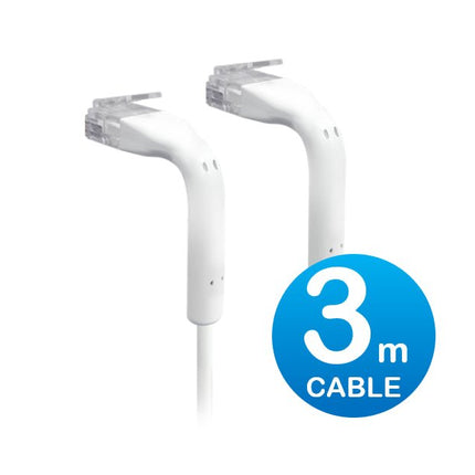Ubiquiti UniFi ultra-thin Cat6 RJ45 patch cable in white, blue and black, bendable booted connectors