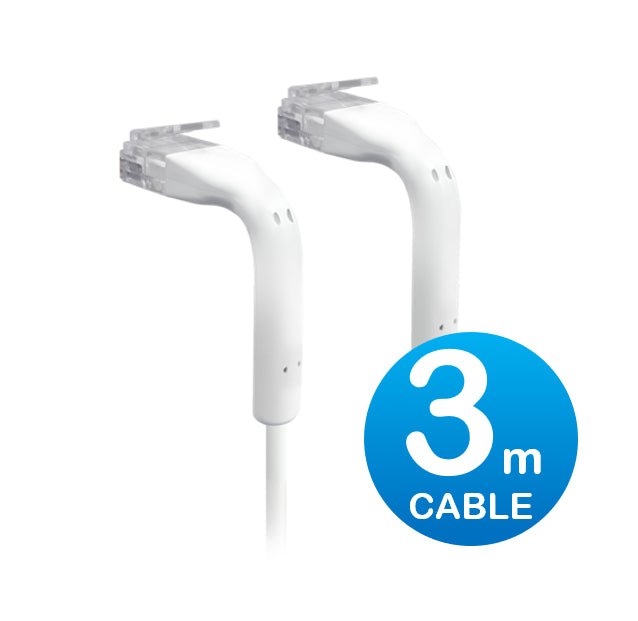Ubiquiti UniFi ultra-thin Cat6 RJ45 patch cable in white, blue and black, bendable booted connectors