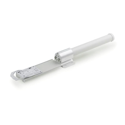 Ubiquiti airMAX 5GHz omni antenna package layout showing the included heavy-duty U-bolts, pole-mounting brackets, and two shielded RF jumper cables.