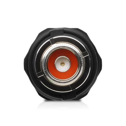 Underside perspective of the Bullet AC Titanium with the weather-tight cable gland detached, exposing the internal Gigabit Ethernet PoE port and reset button layout.