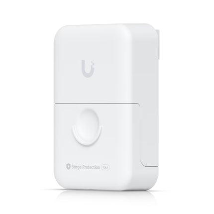 Ubiquiti Ethernet Surge Protector open cover showing internal circuit board and ground screw terminal