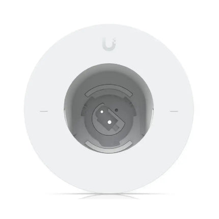 Ubiquiti G6 PTZ In-Ceiling Mount angled view showing structural polycarbonate housing and flush trim ring.
