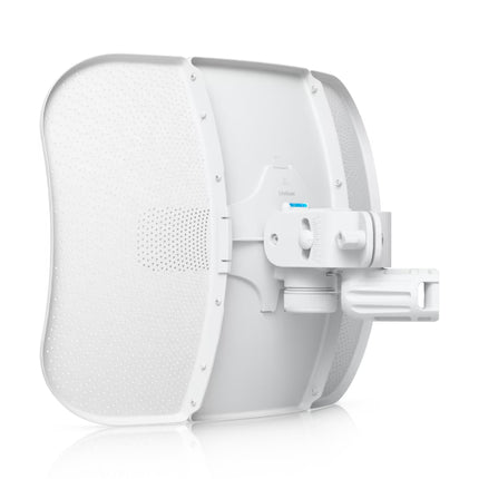 Close-up shot of the central inner feedhorn radio unit on the Ubiquiti LiteBeam AC, which focuses the 5GHz airMAX signal onto the parabolic dish.