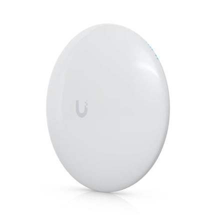 Rear panel view of the Ubiquiti NanoBeam NBE-5AC-Gen2 showcasing the integrated bubble level indicator and lock ring for precision alignment.