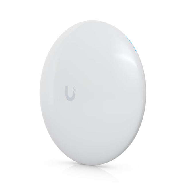 Rear panel view of the Ubiquiti NanoBeam NBE-5AC-Gen2 showcasing the integrated bubble level indicator and lock ring for precision alignment.