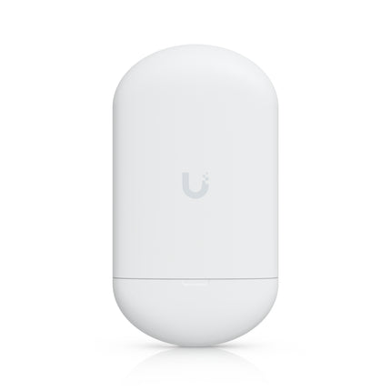 Ubiquiti NanoStation Loco AC 5GHz outdoor wireless CPE radio transceiver featuring a compact, curved white rectangular panel design.