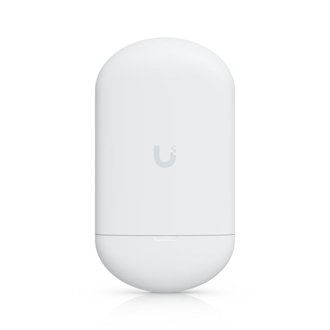 Ubiquiti NanoStation Loco AC 5GHz outdoor wireless CPE radio transceiver featuring a compact, curved white rectangular panel design.