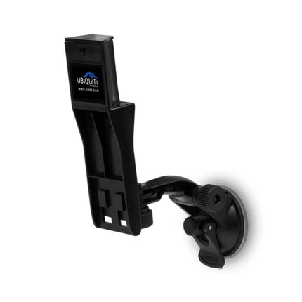 Ubiquiti NS-WM suction cup window adapter mounting NanoStation LocoM5 on office glass — adjustable vertical and horizontal angle