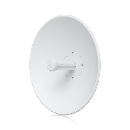 Interior view of the Ubiquiti PowerBeam 500mm dish showing the central airMAX AC inner feedhorn radio unit with InnerFeed technology.