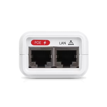 Rear panel of Ubiquiti 24VDC 0.3A Gigabit PoE injector showing wall mount bracket clip