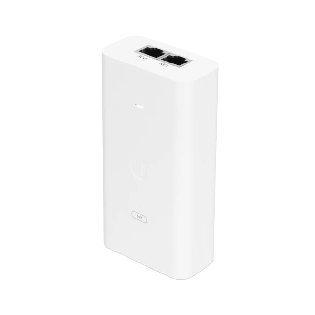 Ubiquiti 54V 80W Gigabit PoE Injector front view with power LED indicator