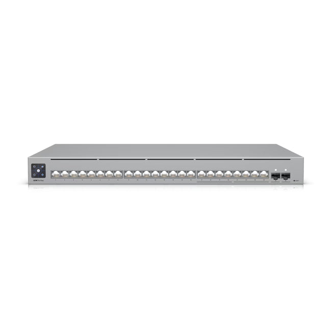 Ubiquiti UniFi Pro Max 24 Layer 3 Etherlighting switch front view showing 1.3-inch LCM touchscreen display