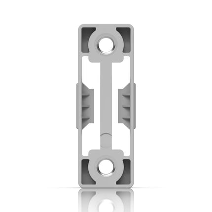 Close-up of Ubiquiti SnapMount locking mechanism attached to standard 19-inch rack rails.