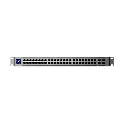 Ubiquiti Switch Enterprise 48 Port PoE Layer 3 switch front view showing 1.3-inch LCM color touchscreen display