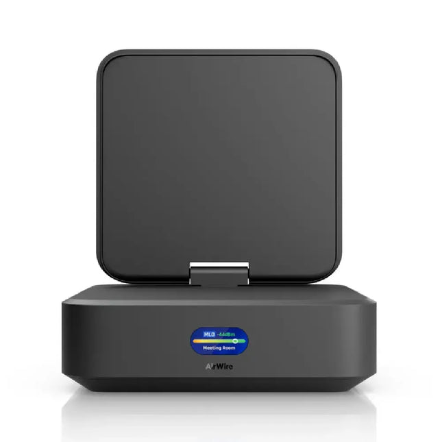 Rear USB-C connectivity and hardware interface details of the Ubiquiti U-AirWire adapter.