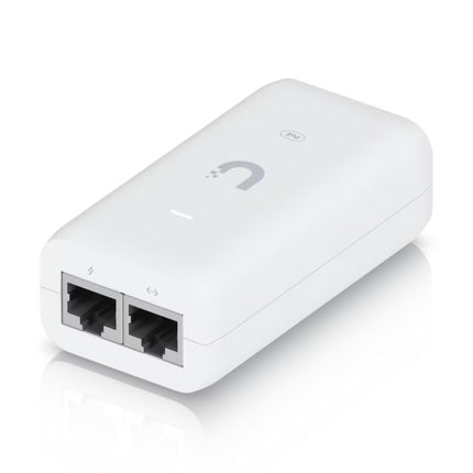 Ubiquiti U-PoE 15W power adapter with connected grounded IEC AC power cord.