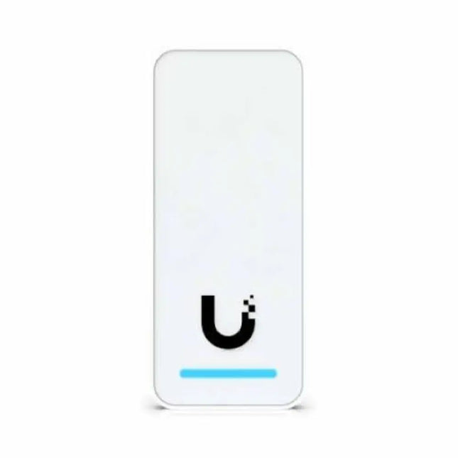 Front perspective view of the Ubiquiti UA-Retrofit-Reader showing its sleek profile and LED status ring.