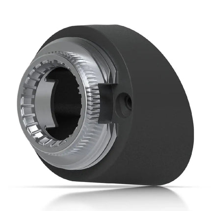 Ubiquiti UACC-Bullet-AB security camera mount installed under building eaves for optimal tilt angle