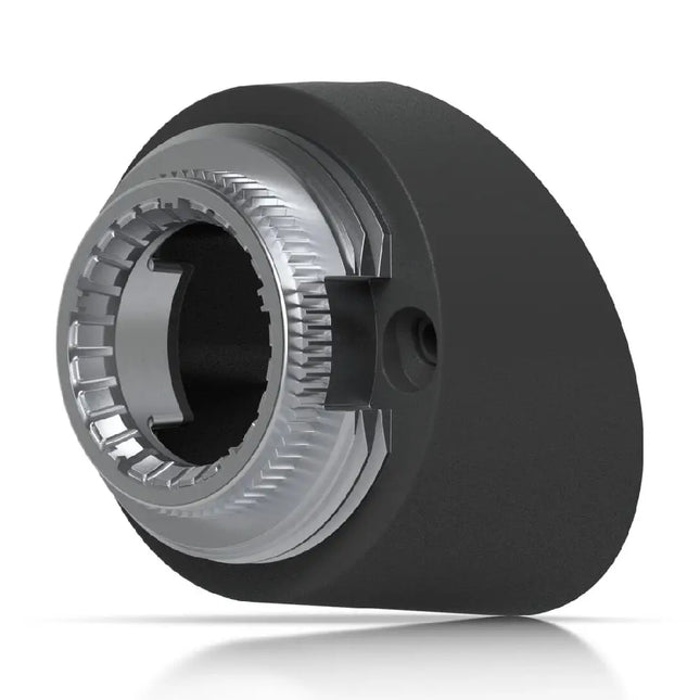 Ubiquiti UACC-Bullet-AB security camera mount installed under building eaves for optimal tilt angle