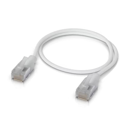 Ubiquiti UACC-Cable-Patch-EL-C6A Cat6A 0.3m patch cable showing translucent RJ45 Etherlighting boots.