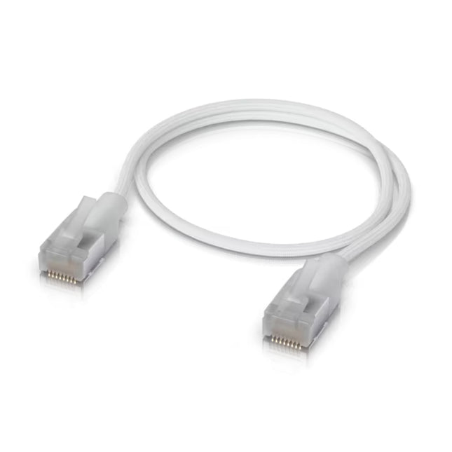 Ubiquiti UACC-Cable-Patch-EL-C6A Cat6A 0.3m patch cable showing translucent RJ45 Etherlighting boots.