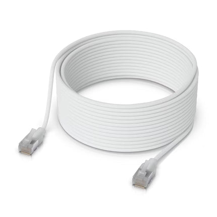 Ubiquiti UACC-Cable-Patch-EL-C6A Cat6A 12m & 15m patch cable showing translucent RJ45 Etherlighting boots.