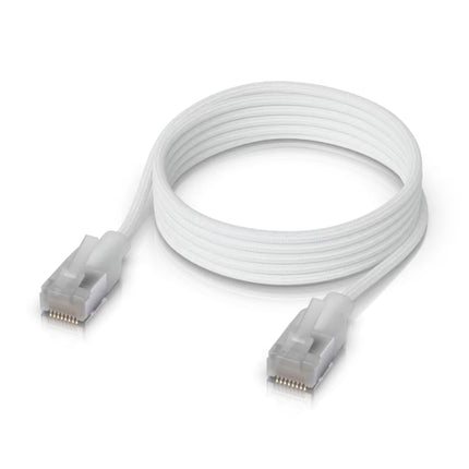 Ubiquiti UACC-Cable-Patch-EL-C6A Cat6A 1m patch cable showing translucent RJ45 Etherlighting boots.