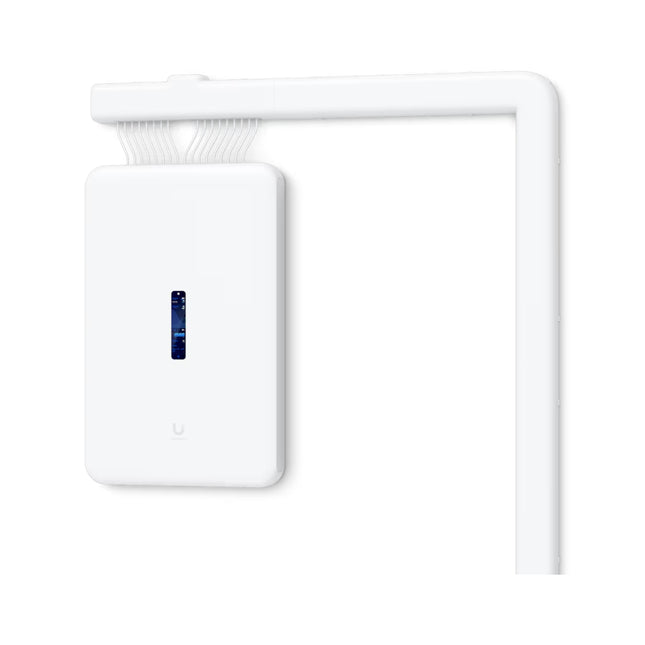 Ubiquiti UACC-CRB cable raceway installed flush beneath a UniFi Dream Wall console.